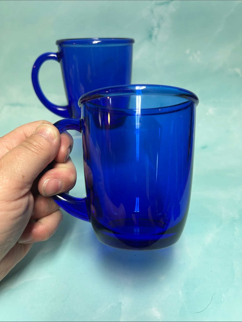 Arcoroc Cobalt Blue Glass Coffee Mug 10 Oz. Made in France Set of 2 - Picture 2 of 4